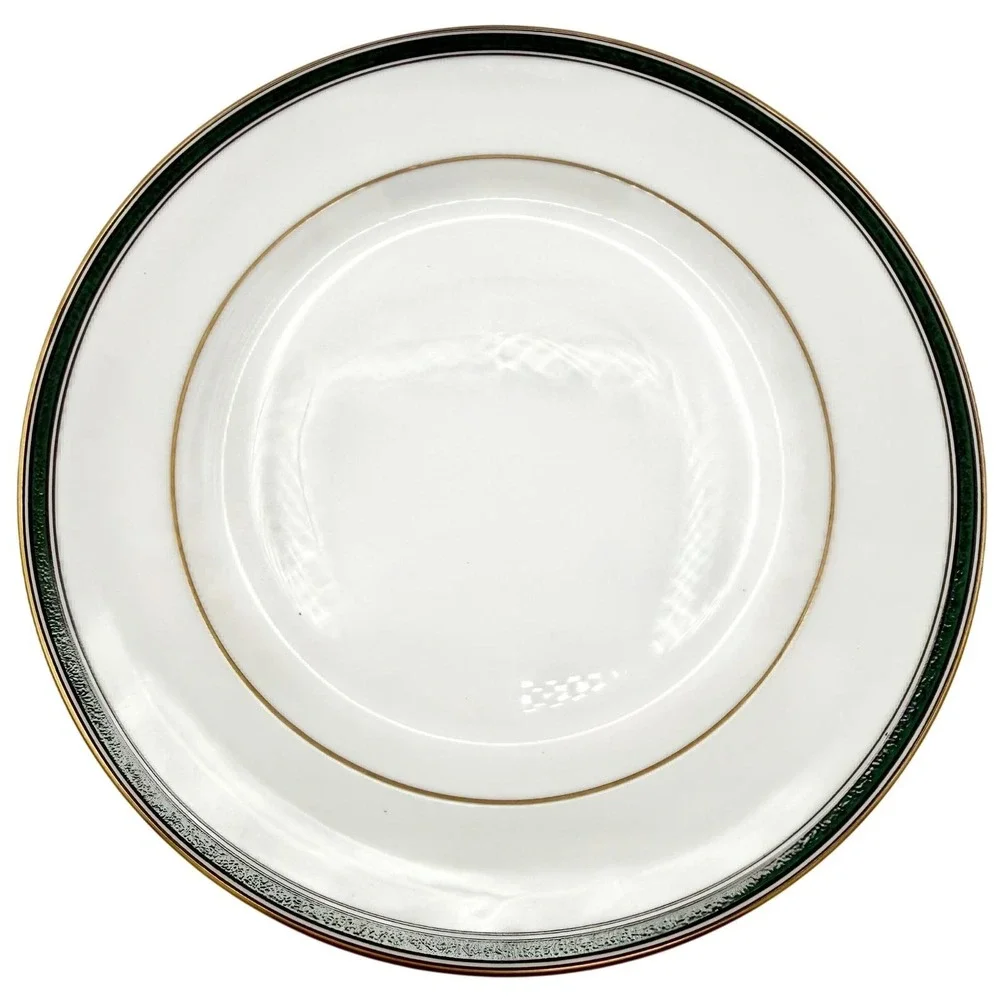 Vtg Spode Tuscana Salad Plates Set of 8 Green Gold Bone China Y8578-R England EX